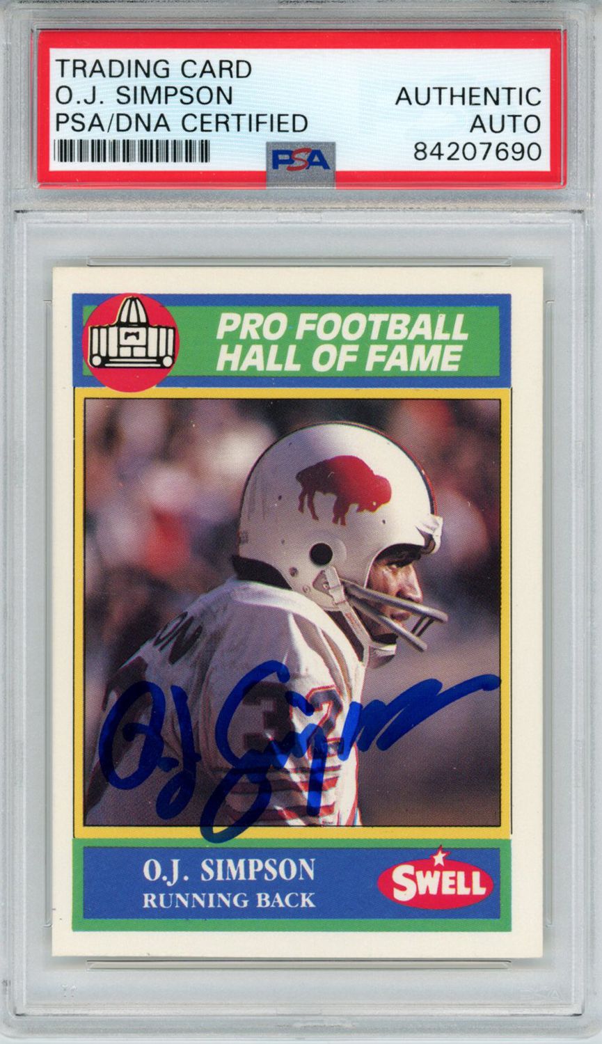 O.J. Simpson Autographed/Signed 1990 Swell #127 Trading Card PSA Slab