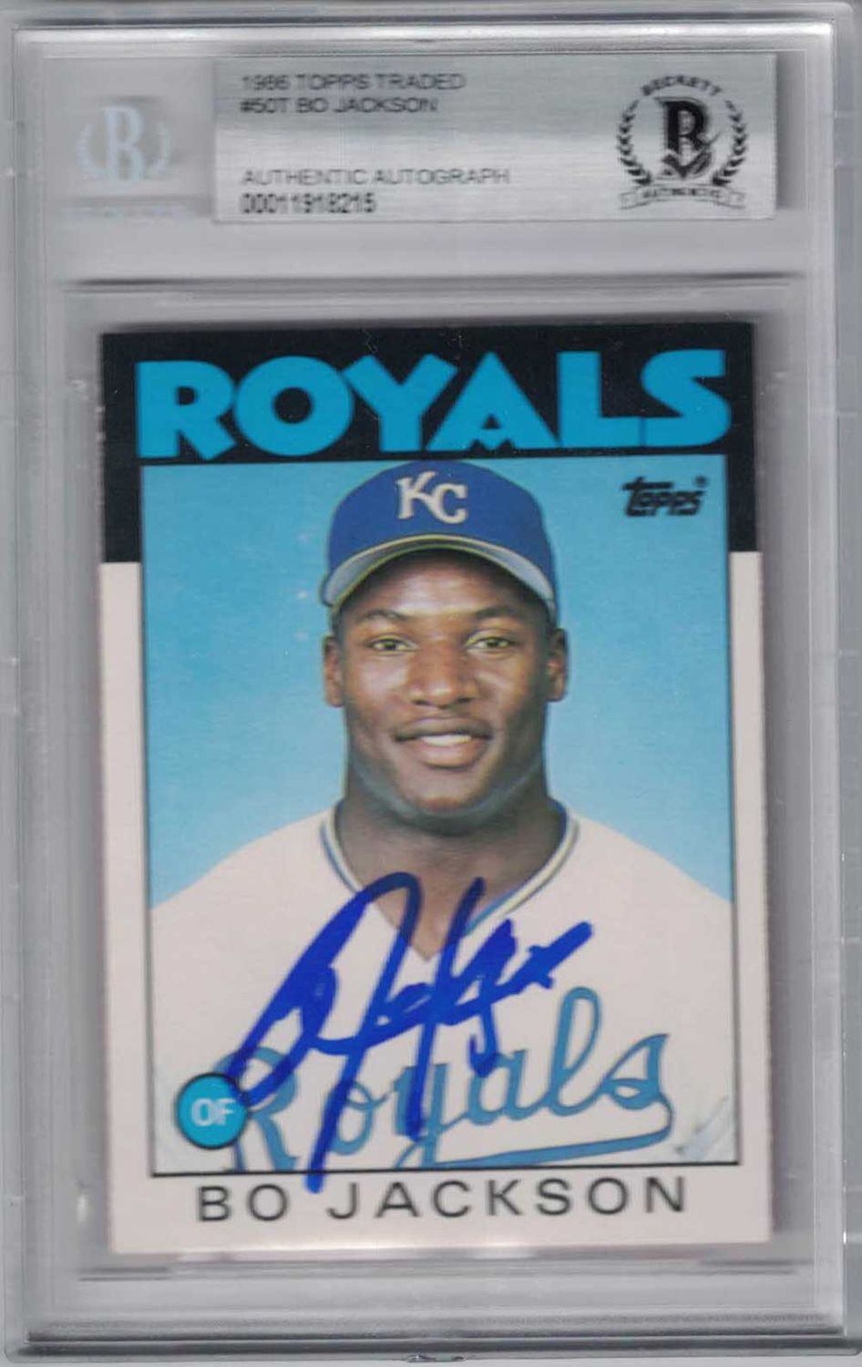 Bo Jackson Signed Kansas City Royals 1986 Topps Traded Rookie Card BAS