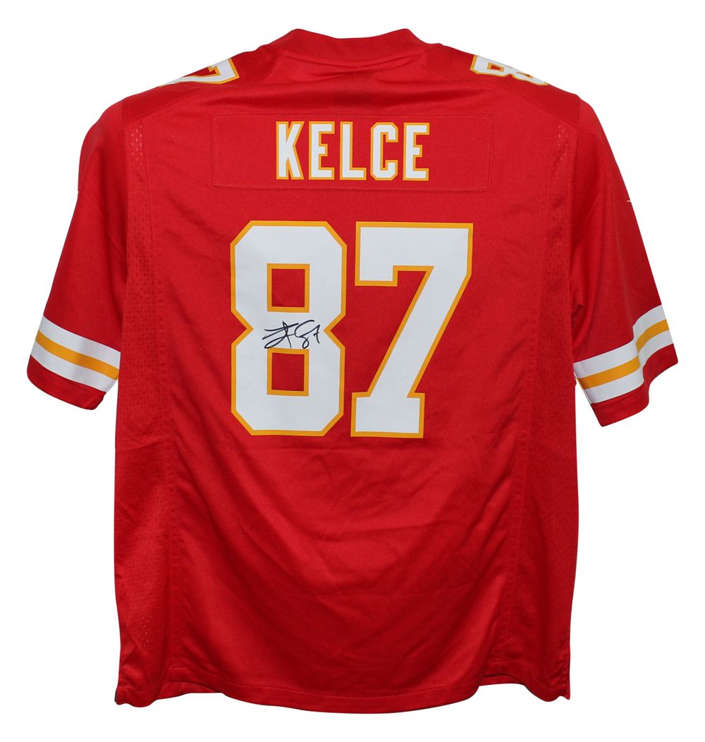 Travis Kelce Autographed Kansas City Chiefs Nike Red XL Jersey Beckett