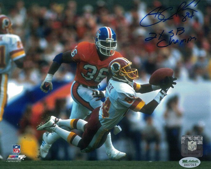 Gary Clark Autographed Washington Redskins 8x10 Photo vs Broncos Blue SGC