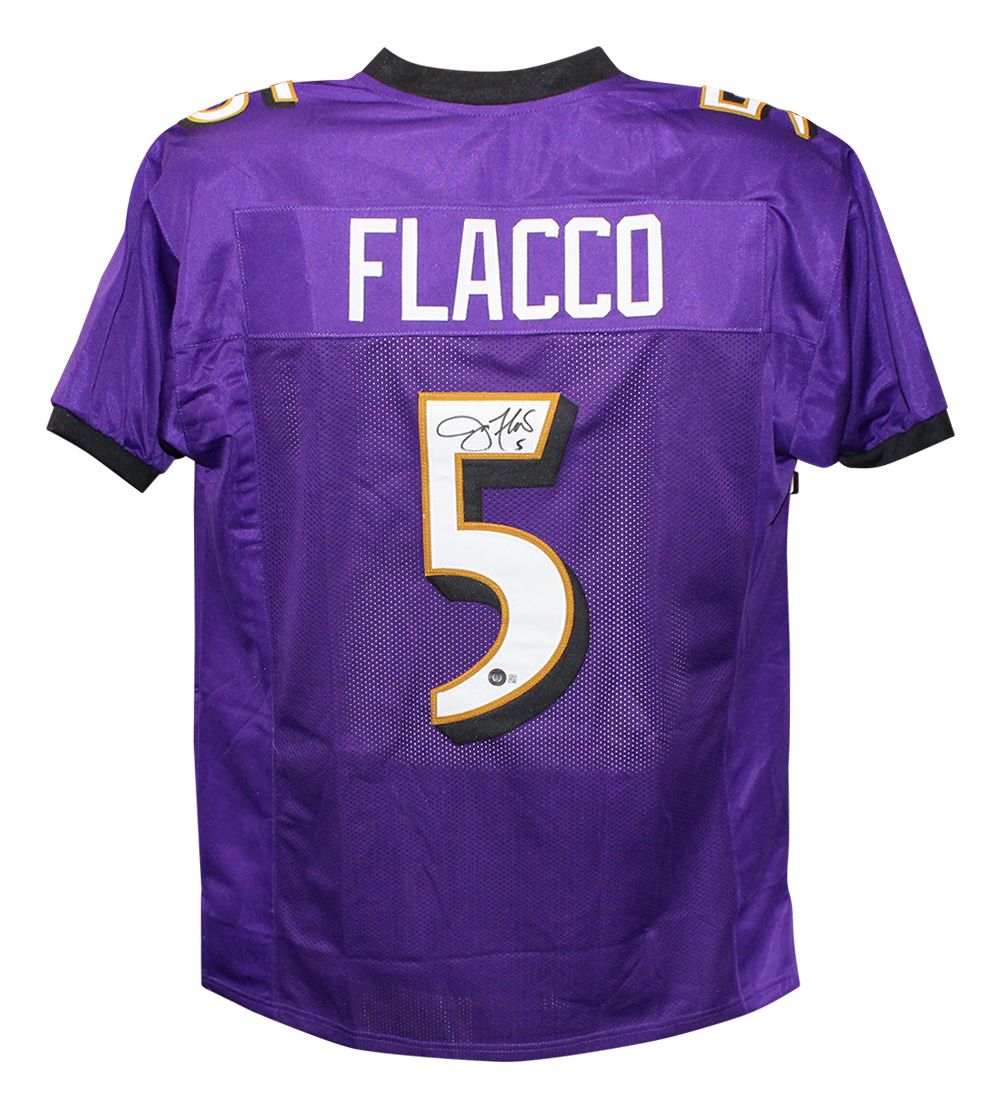 Joe Flacco Autographed/Signed Pro Style Purple XL Jersey Beckett