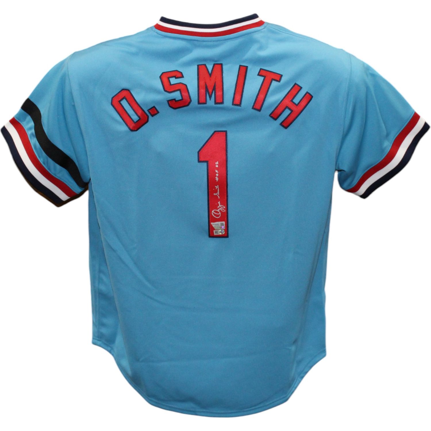 Ozzie Smith Autographed St Louis Cardinals M&amp;N Blue Jersey HOF FAN