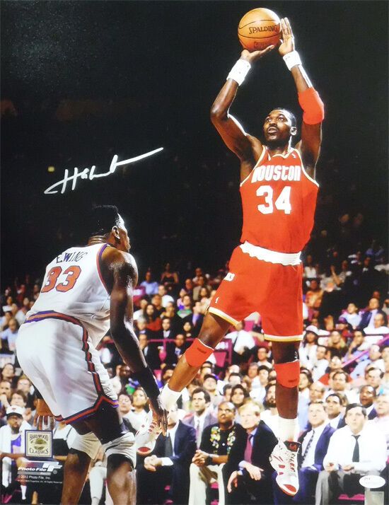 Hakeem Olajuwon Autographed Houston Rockets 16x20 Photo (vs Ewing) JSA