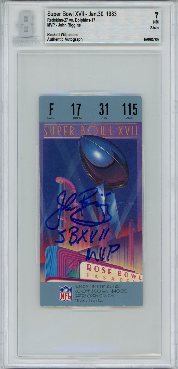 John Riggins Autographed Super Bowl XVII Ticket Stub SB MVP Grade 7 BAS