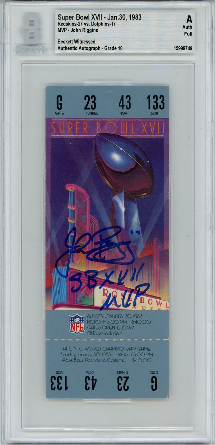 John Riggins Autographed Super Bowl XVII Full Ticket SB MVP BAS Slab
