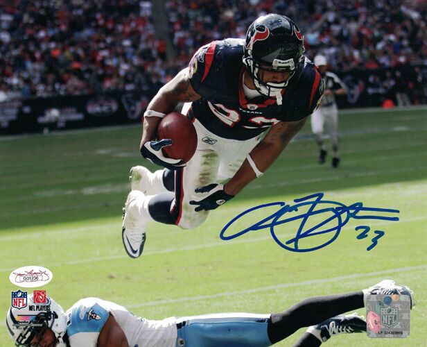 Arian Foster Autographed Houston Texans 8x10 photo (Diving) JSA
