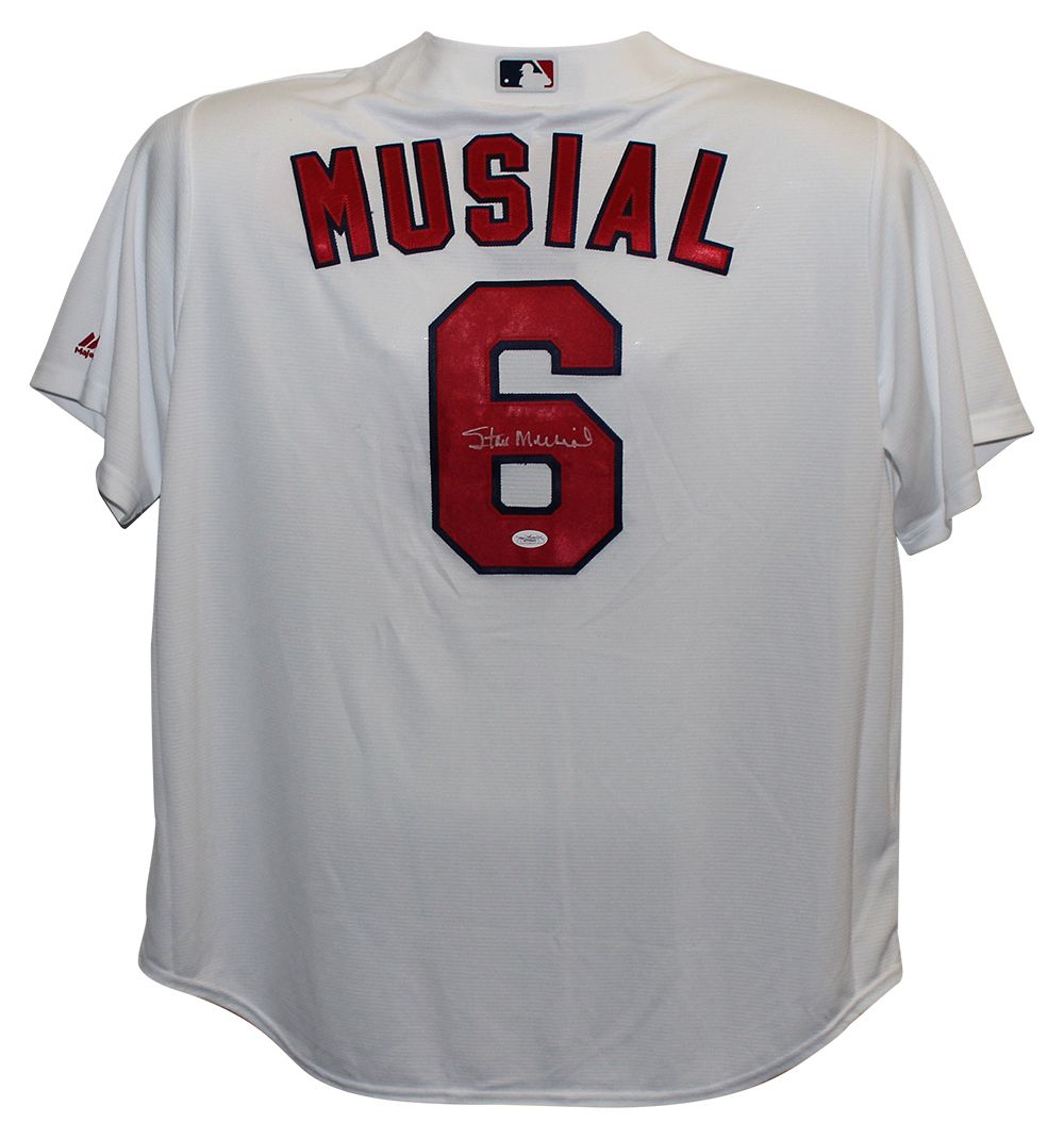 Stan Musial Autographed St Louis Cardinals Majestic White XL Jersey JSA