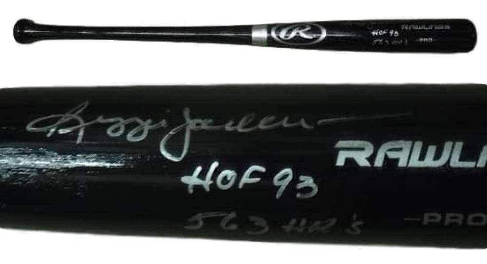 Reggie Jackson Autographed New York Yankees Black Bat 563 HRS &amp; HOF JSA