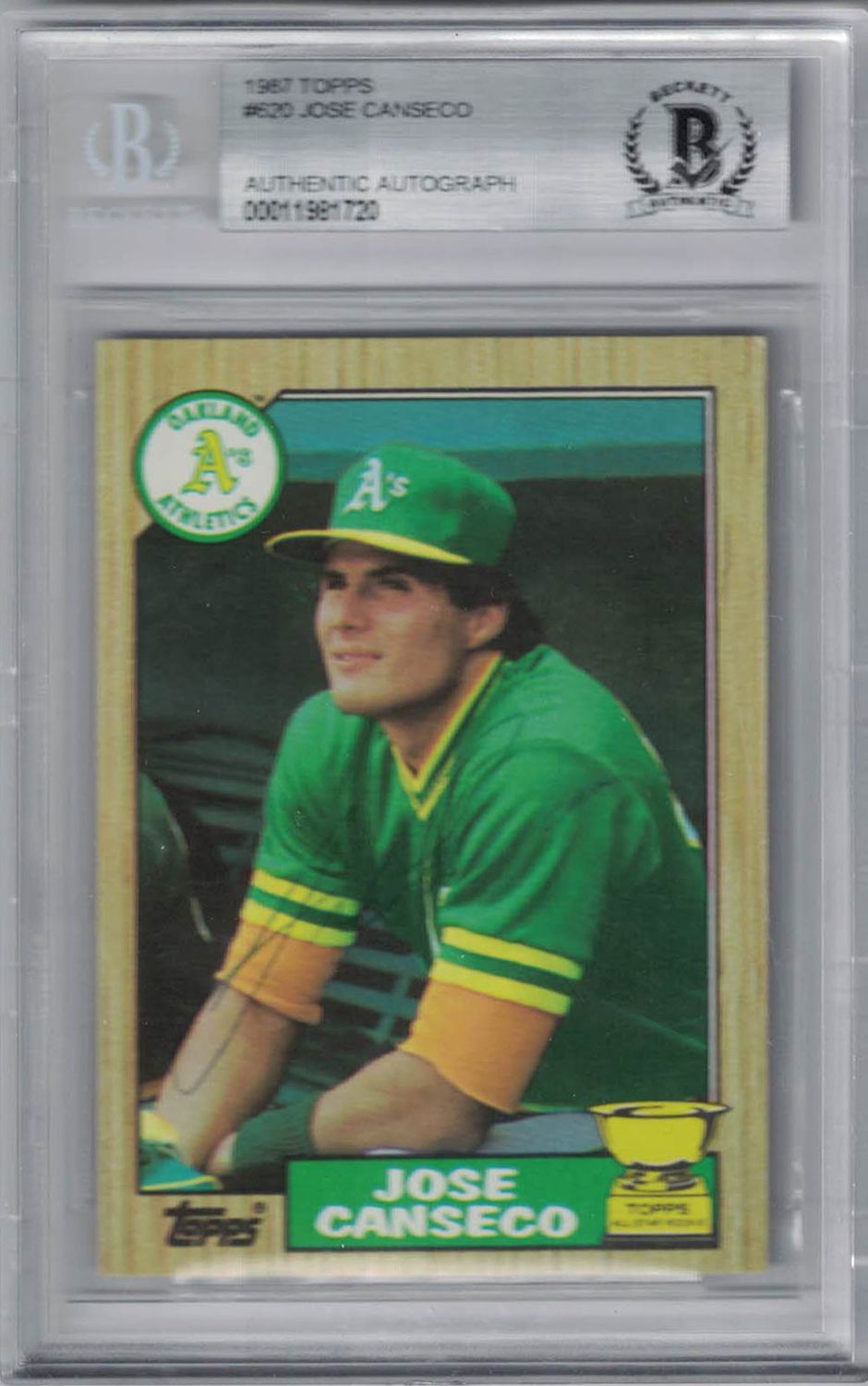 Jose Canseco Signed Oakland Athletics 1987 Topps # 620 Trading Card BAS