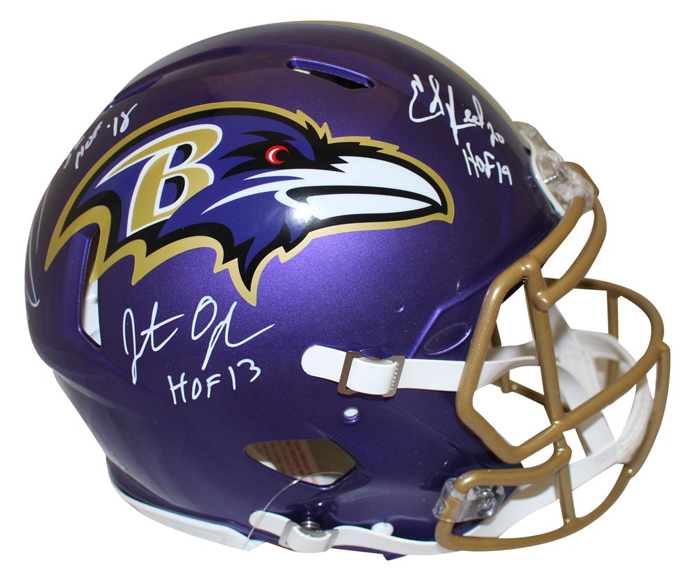 Ray Lewis, Jonathan Ogden &amp; Ed Reed Signed Authentic Flash Helmet BAS