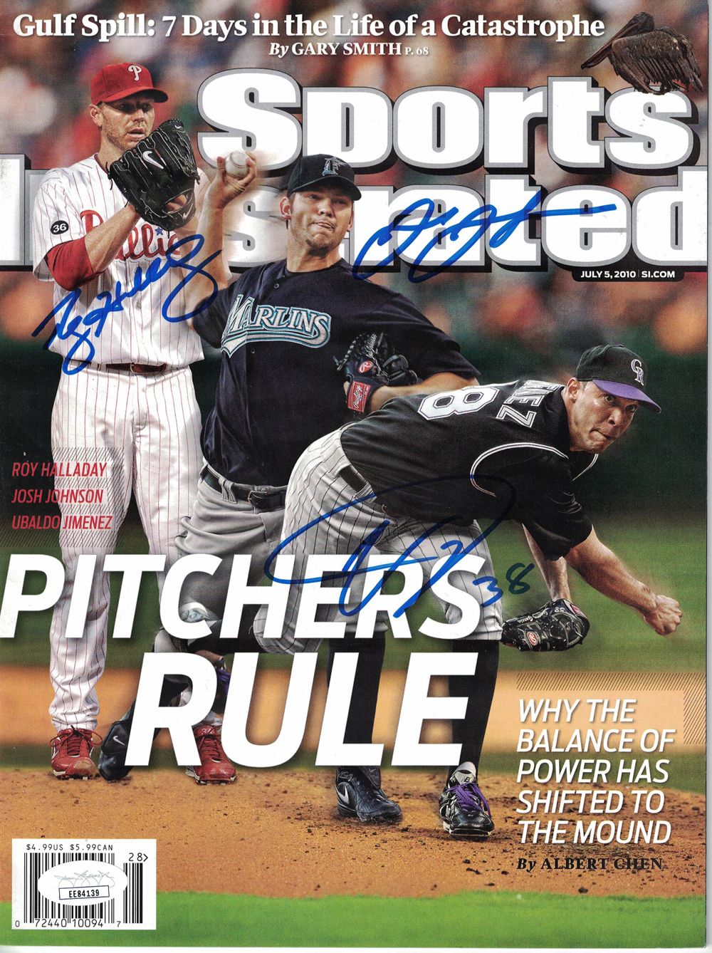 Roy Halladay Johnson &amp; Jimenez Signed Sports Illustrated 7/5/2010 JSA