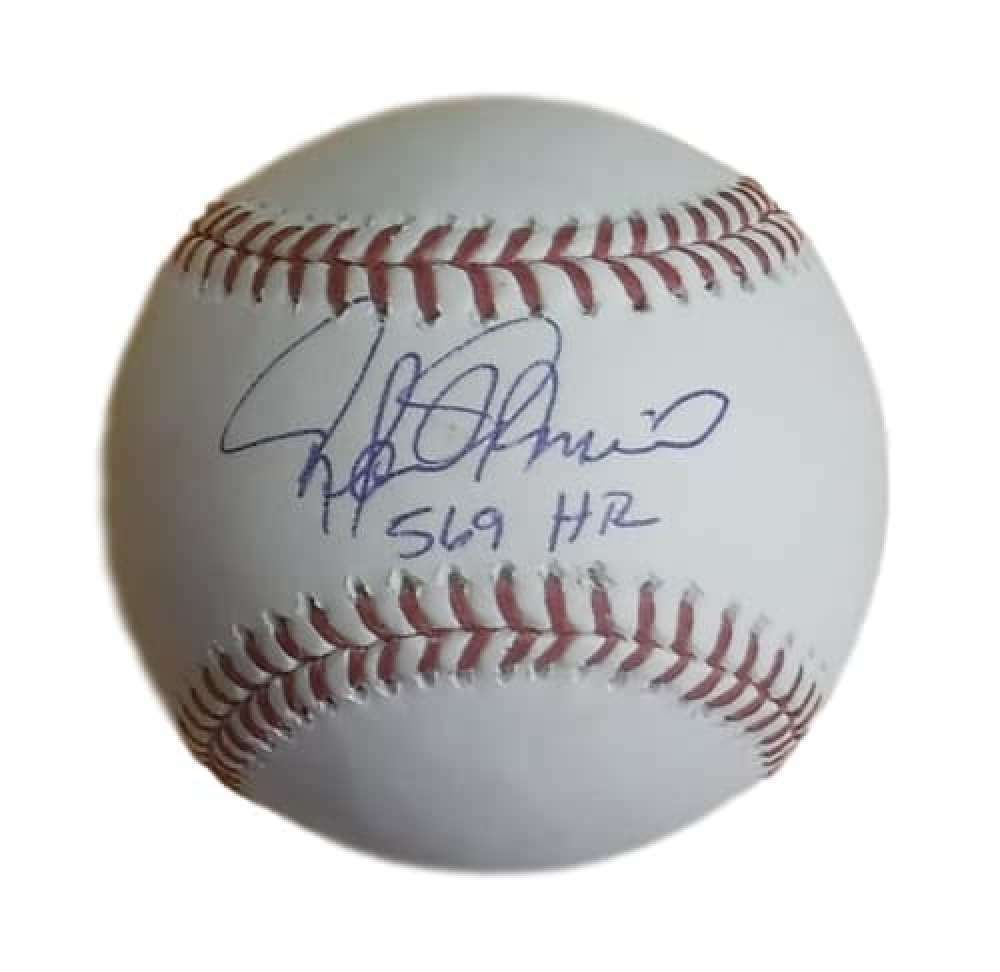 Rafeal Palmeiro Autographed Texas Rangers OML Baseball w569 HRs JSA