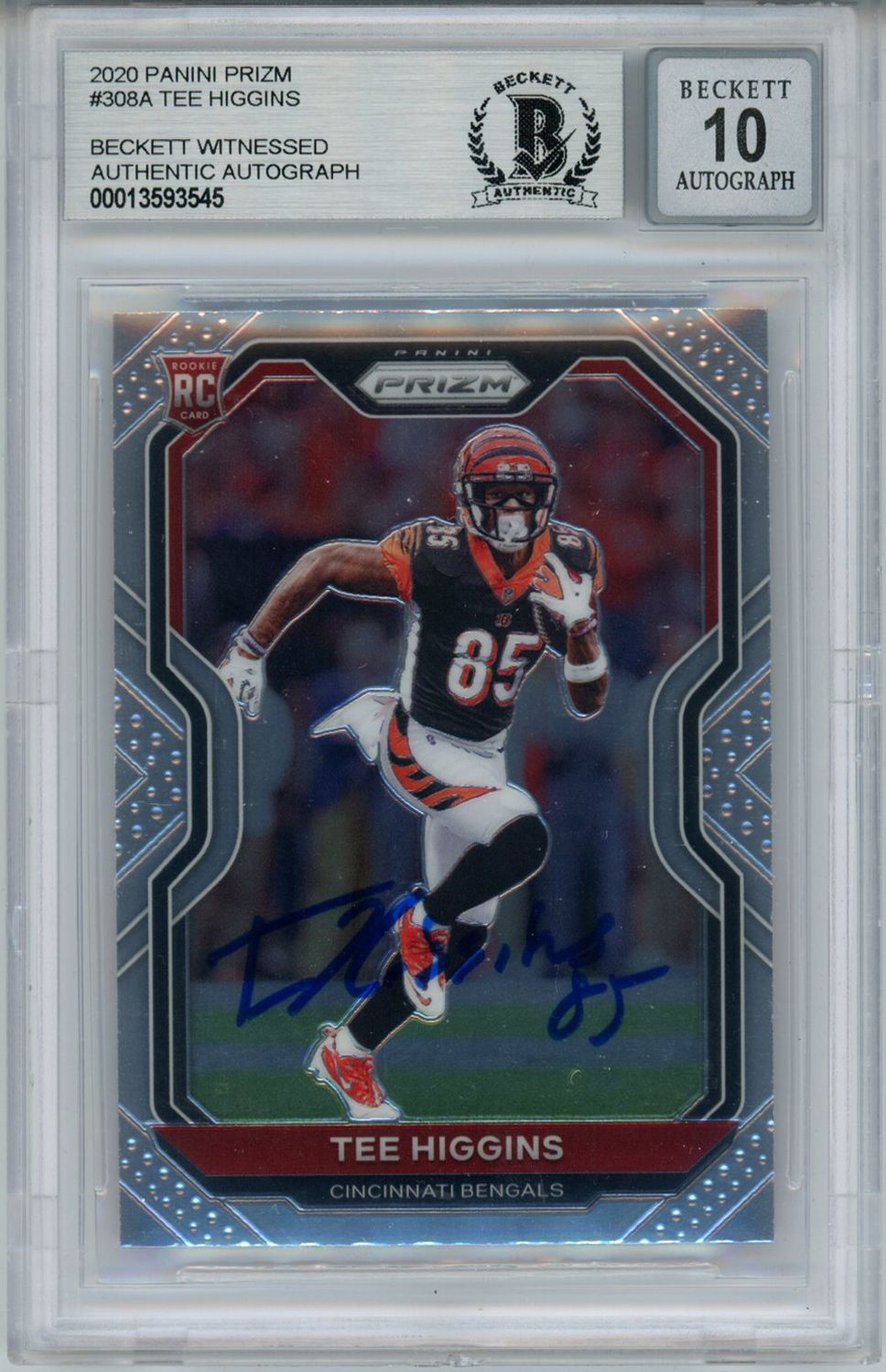 Tee Higgins Signed 2020 Panini Prizm #308 Rookie Card Beckett 10 Slab