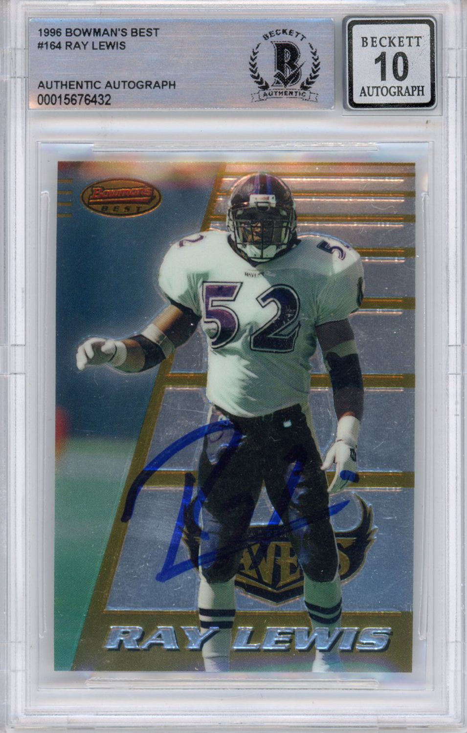 Ray Lewis Autographed 1996 Bowmans Best #164 (Grade 10) Slabbed BAS