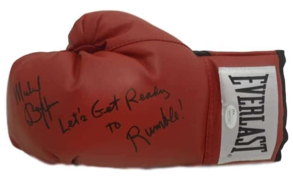 Michael Buffer Autographed Red Boxing Glove Lets Get Ready to Rumble JSA