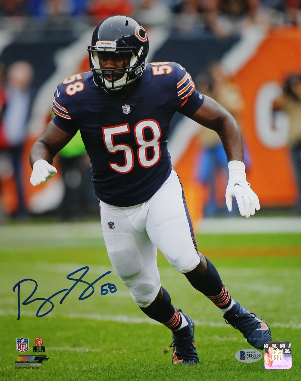 Roquan Smith Autographed/Signed Chicago Bears 11x14 Photo BAS PF
