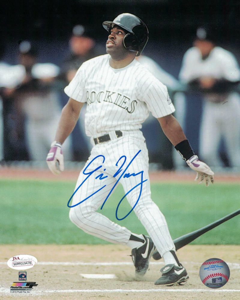 Eric Young Autographed Colorado Rockies 8x10 Photo White JSA