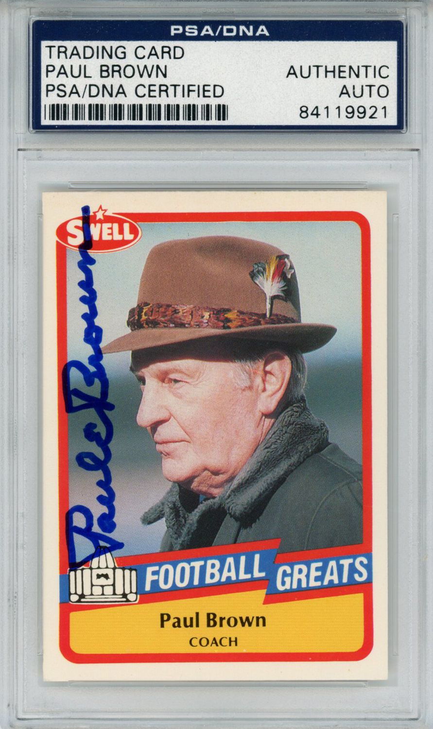 Paul Brown Autographed/Signed 1989 Swell #69 Trading Card PSA Slab