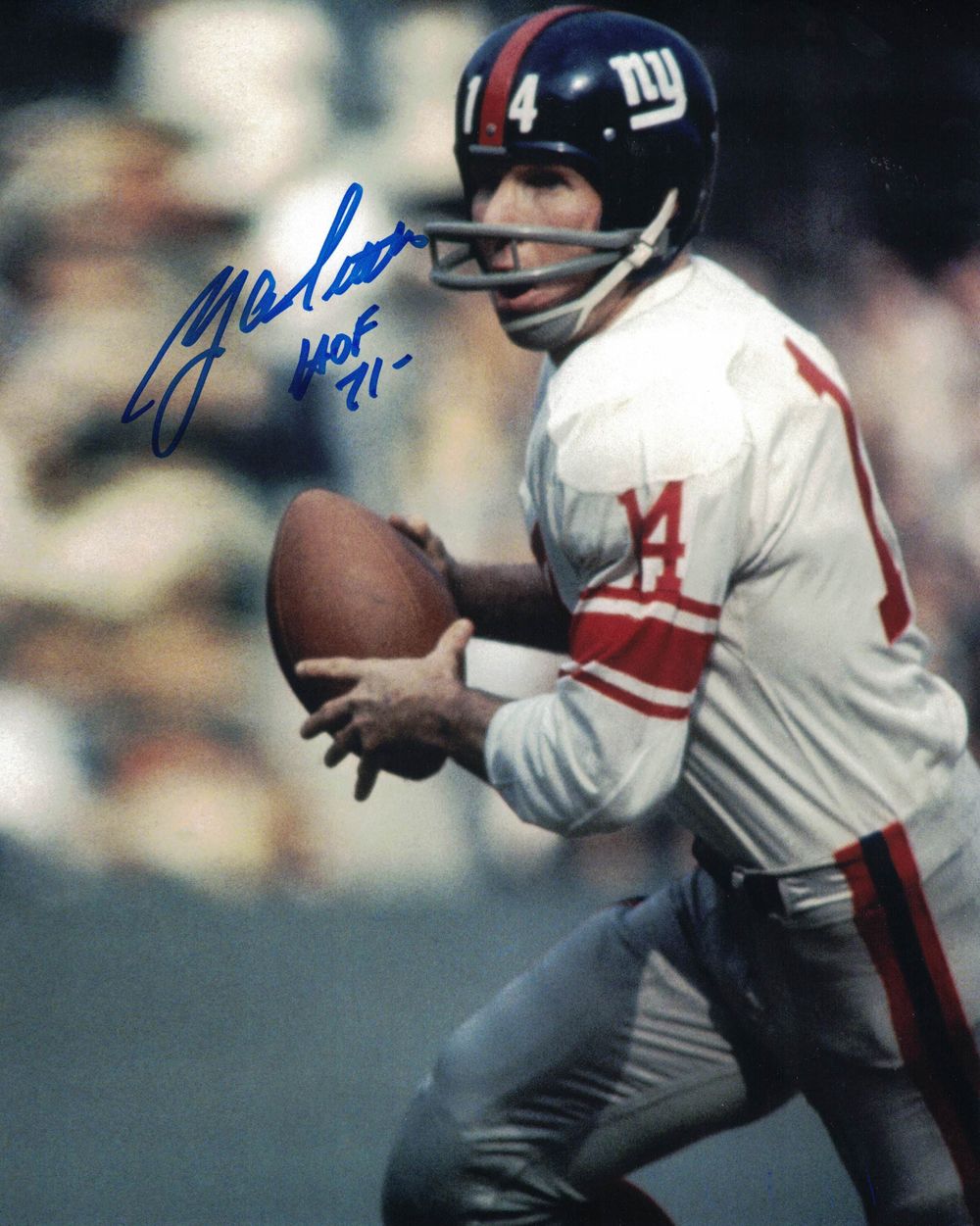 YA Tittle Autographed/Signed New York Giants 8x10 Photo HOF