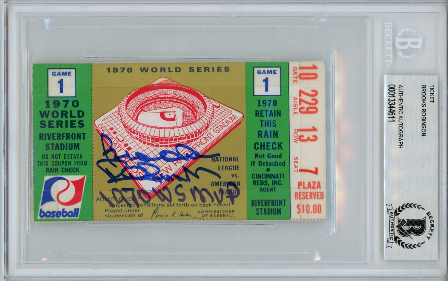 Brooks Robinson Autographed 1970 World Series Ticket Game 1 MVP BAS Slab