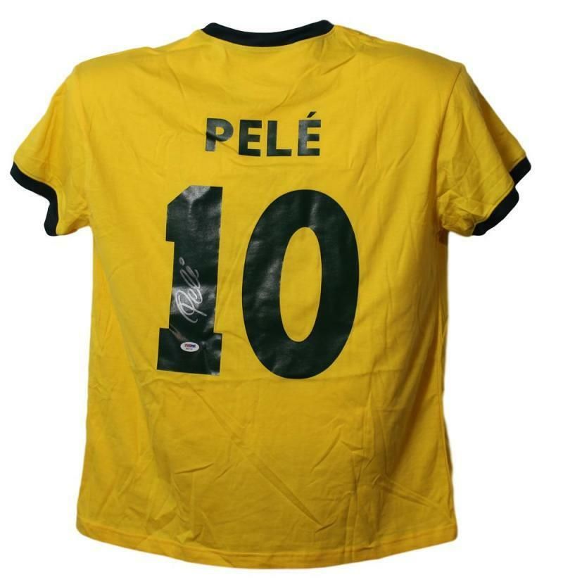 Pele Autographed Brazil XL Yellow Jersey/Shirt PSA
