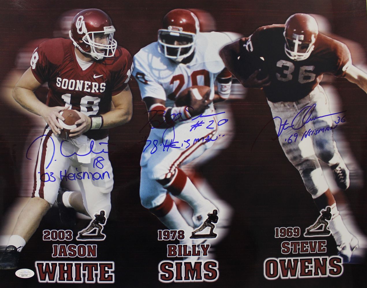 Oklahoma Sooners Heisman Signed 16x20 Photo Owens Sims White JSA