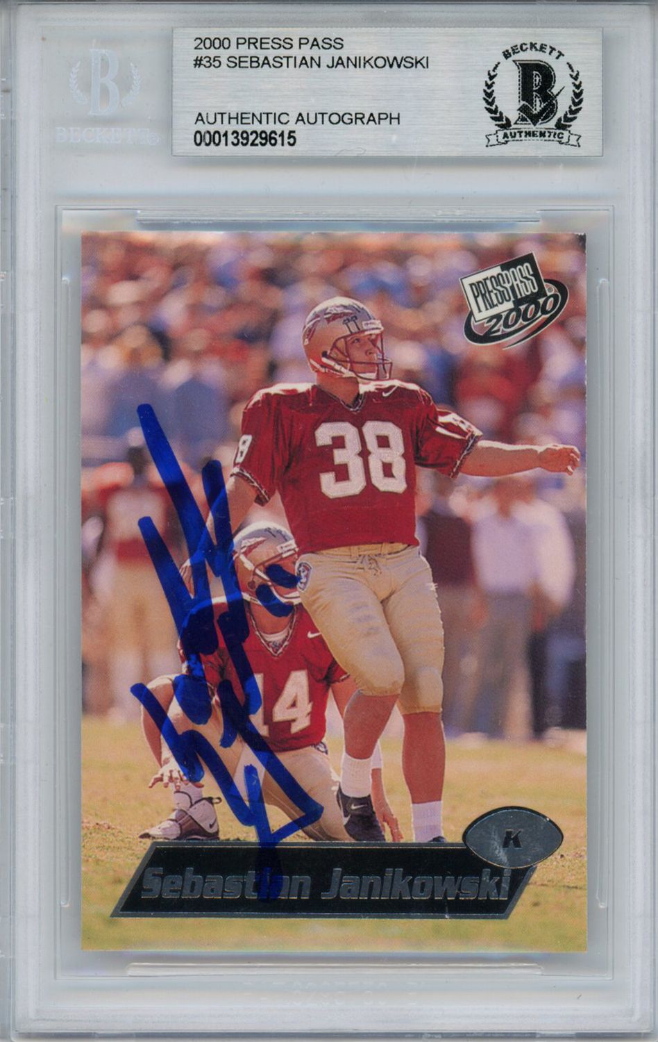 Sebastian Janikowski Signed 2000 Press Pass #35 Rookie Card Beckett Slab