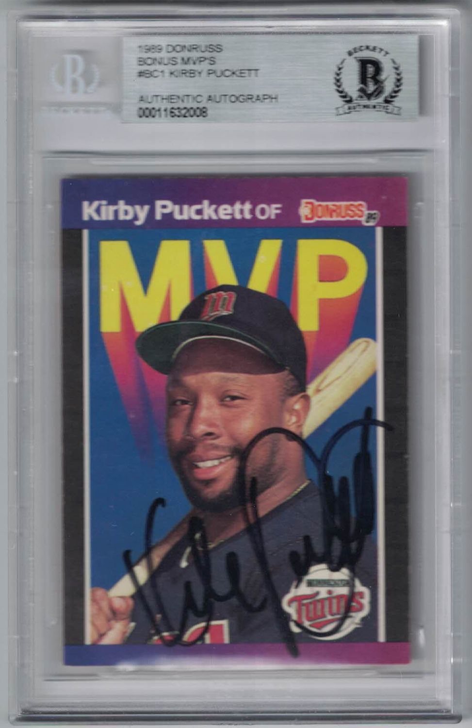 Kirby Puckett Autographed Minnesota Twins 1989 Donruss Trading Card BAS