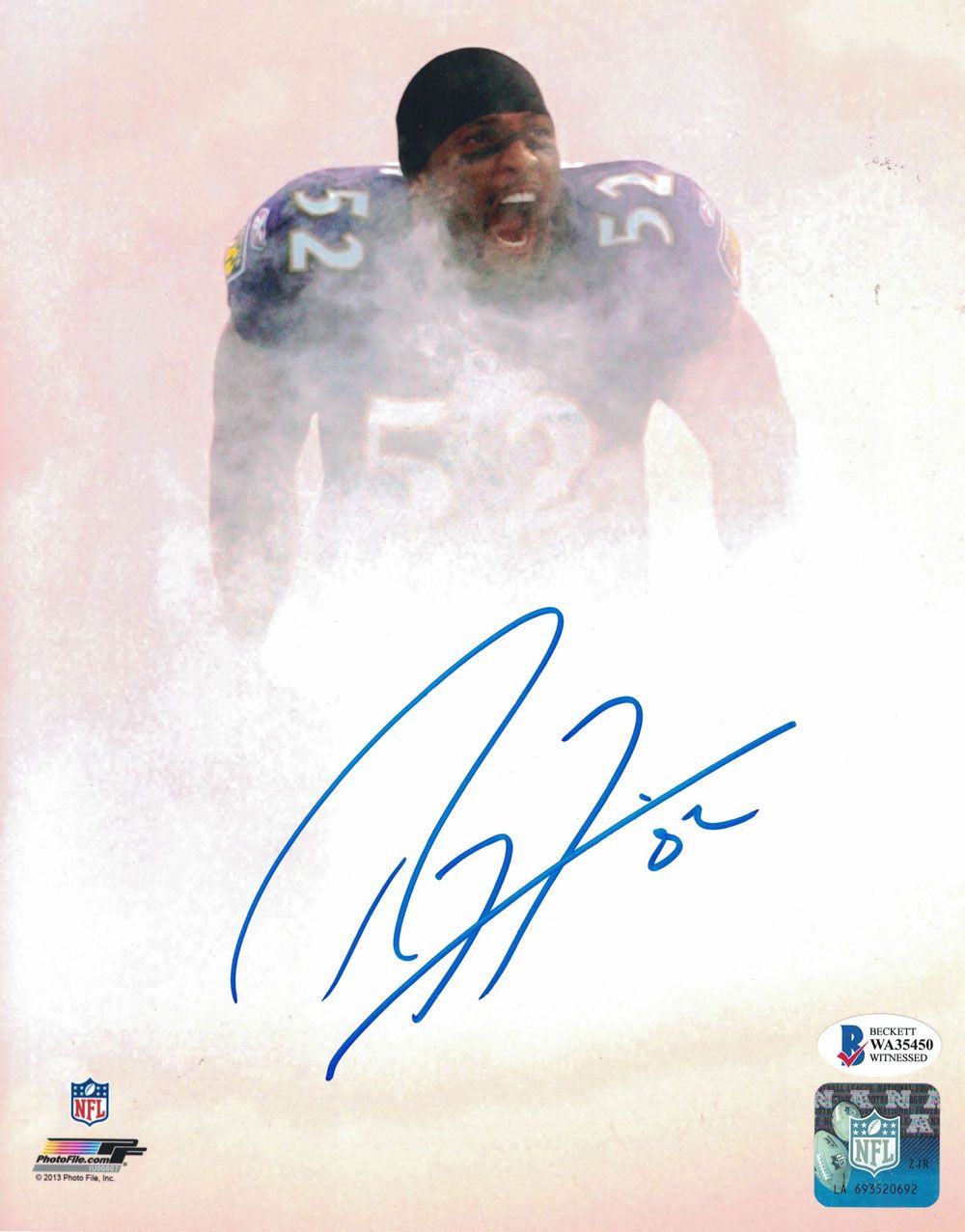 Ray Lewis Autographed/Signed Baltimore Ravens 8x10 Photo BAS PF