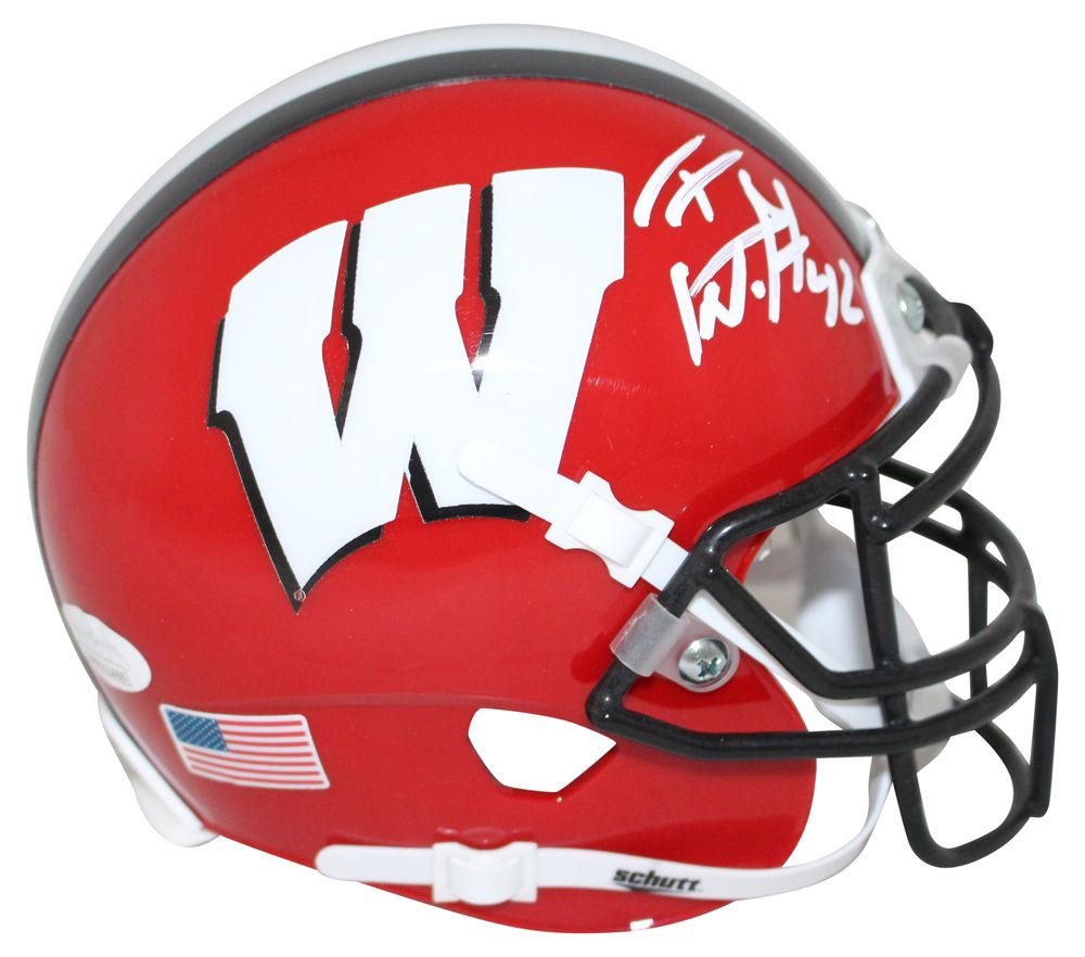 TJ Watt Autographed/Signed Wisconsin Badgers Schutt Mini Helmet JSA