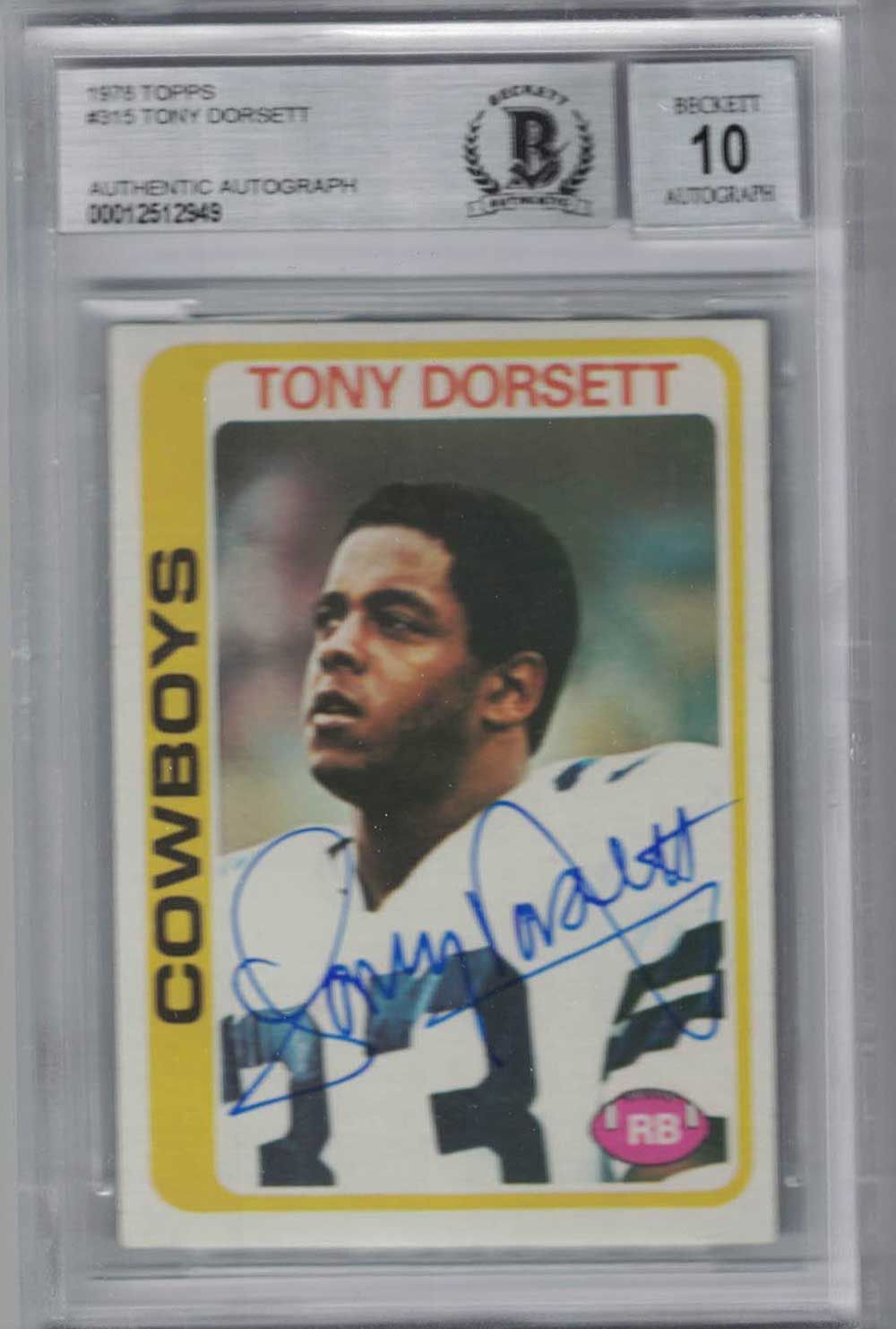 Tony Dorsett Signed Dallas Cowboys 1978 Topps Trading Card BAS 10 Slab