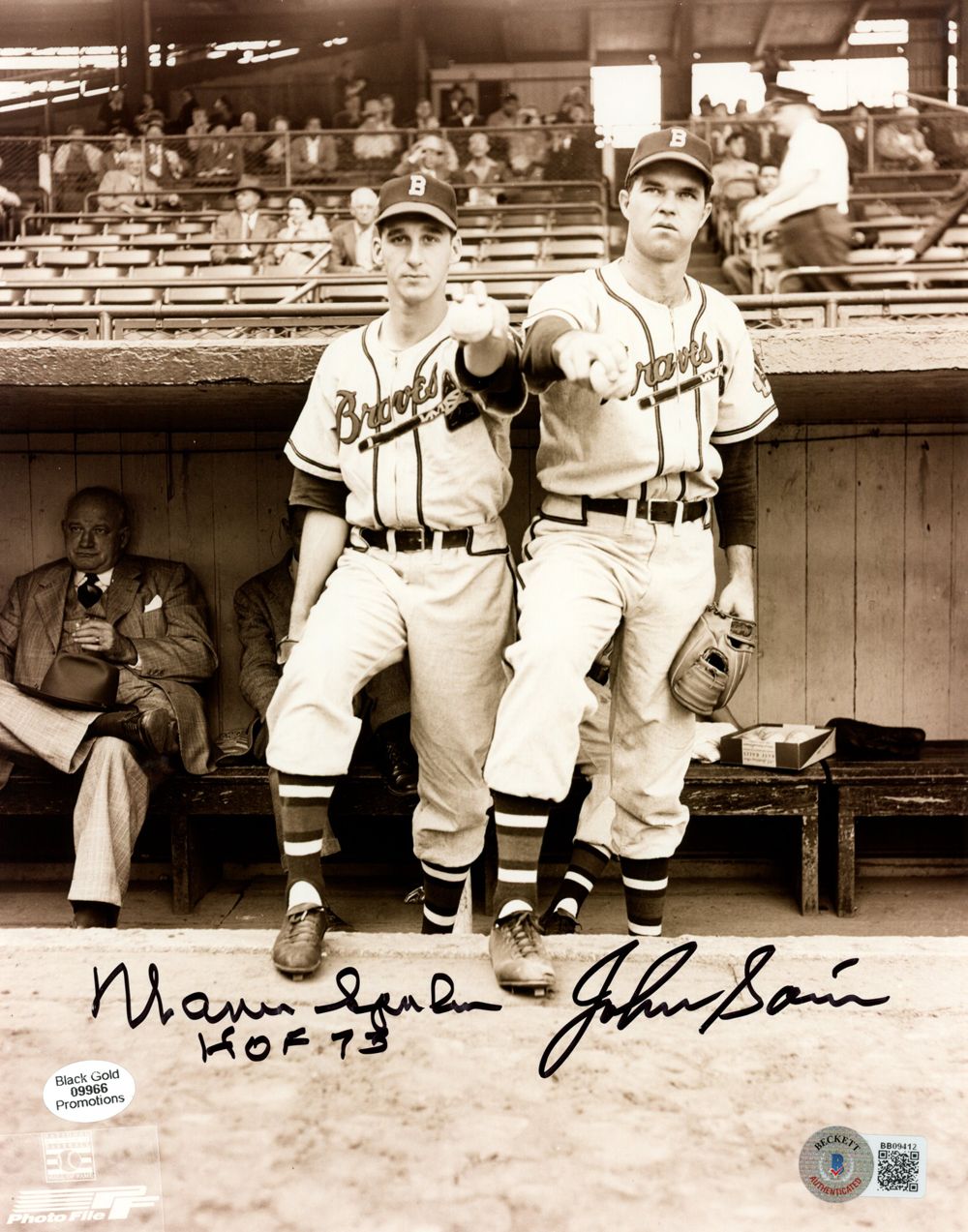 Johnny Sain &amp; Warren Spahn Autographed Broston Braves 8x10 Photo Beckett