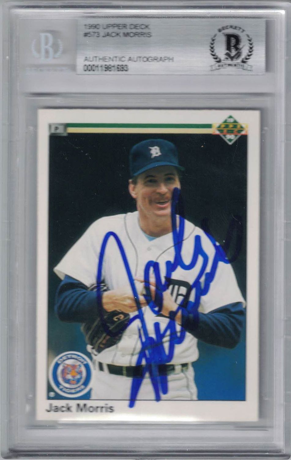 Jack Morris Signed Detroit Tigers 1990 Upper Deck #573 Trading Card BAS