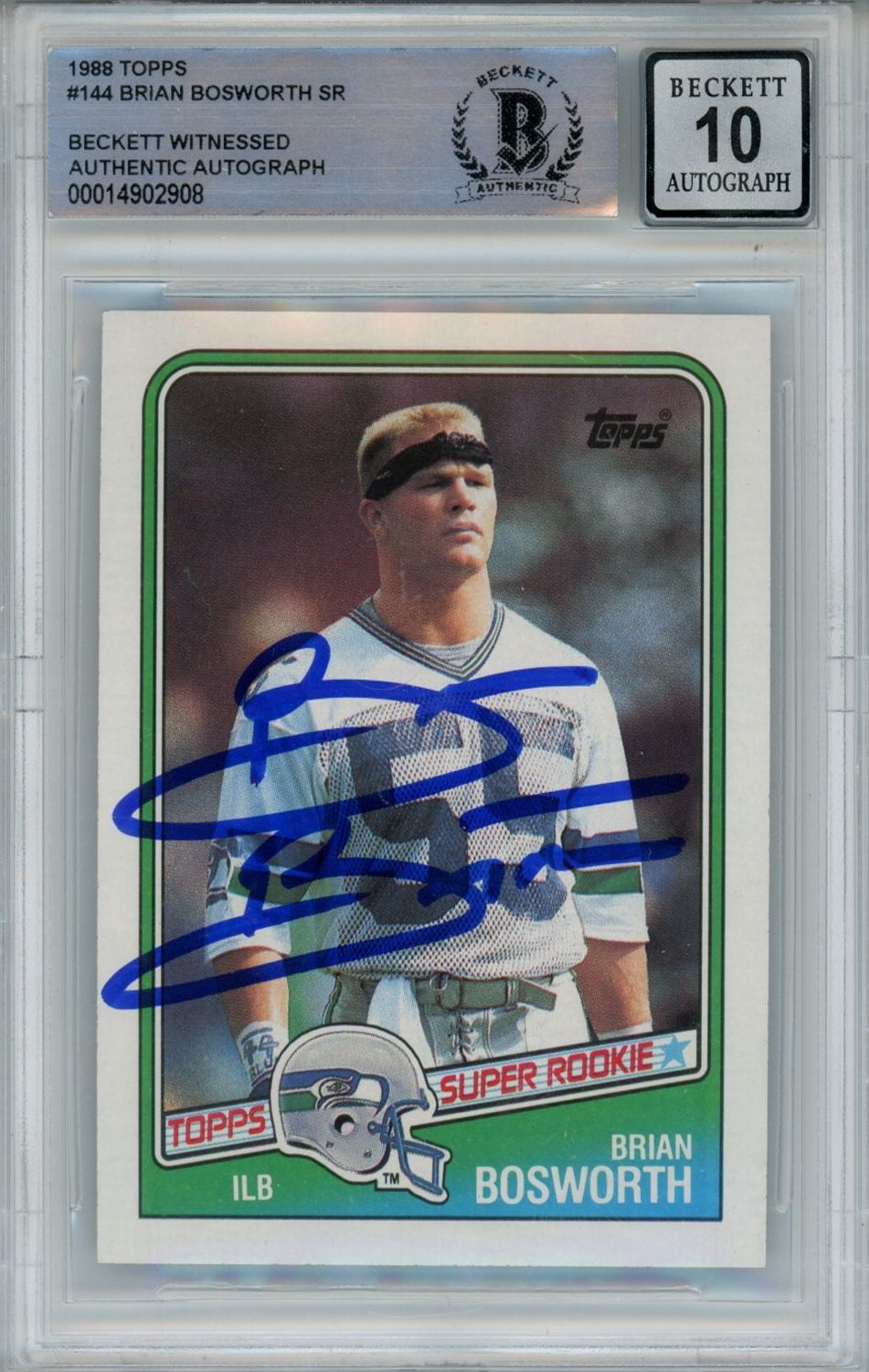 Brian Bosworth Signed Seahawks 1988 Topps #144 Beckett Auto 10