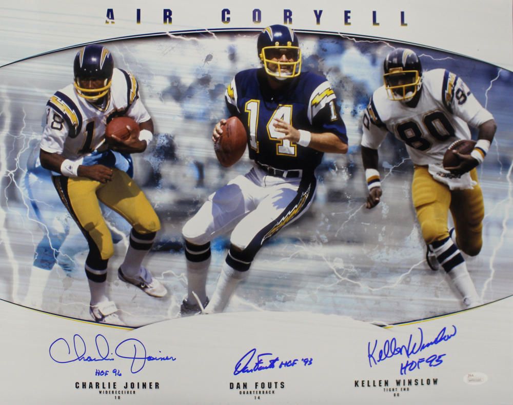 San Diego Chargers Hall Of Fame Autographed 16x20 Photo (Joiner, Winslow, Fouts) JSA