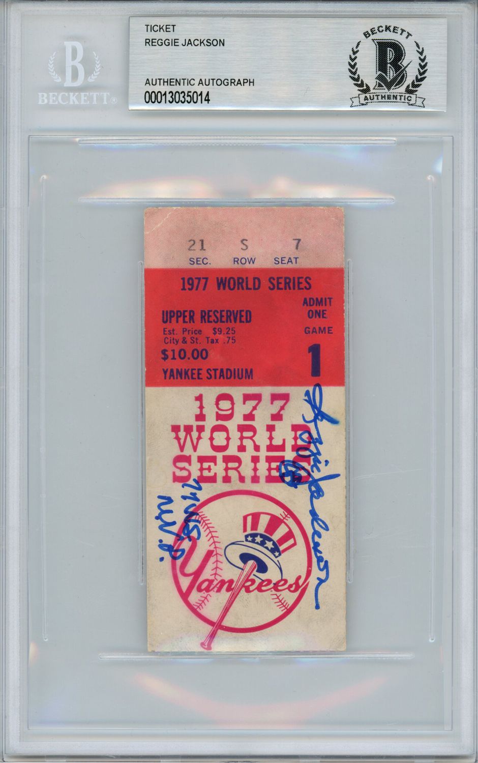 Reggie Jackson Signed 1977 World Series Game 1 Ticket Stub MVP BAS Slab