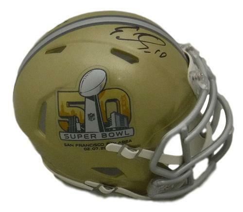 Emmanuel Sanders Autographed Denver Broncos Super Bowl 50 Gold Mini Helmet JSA