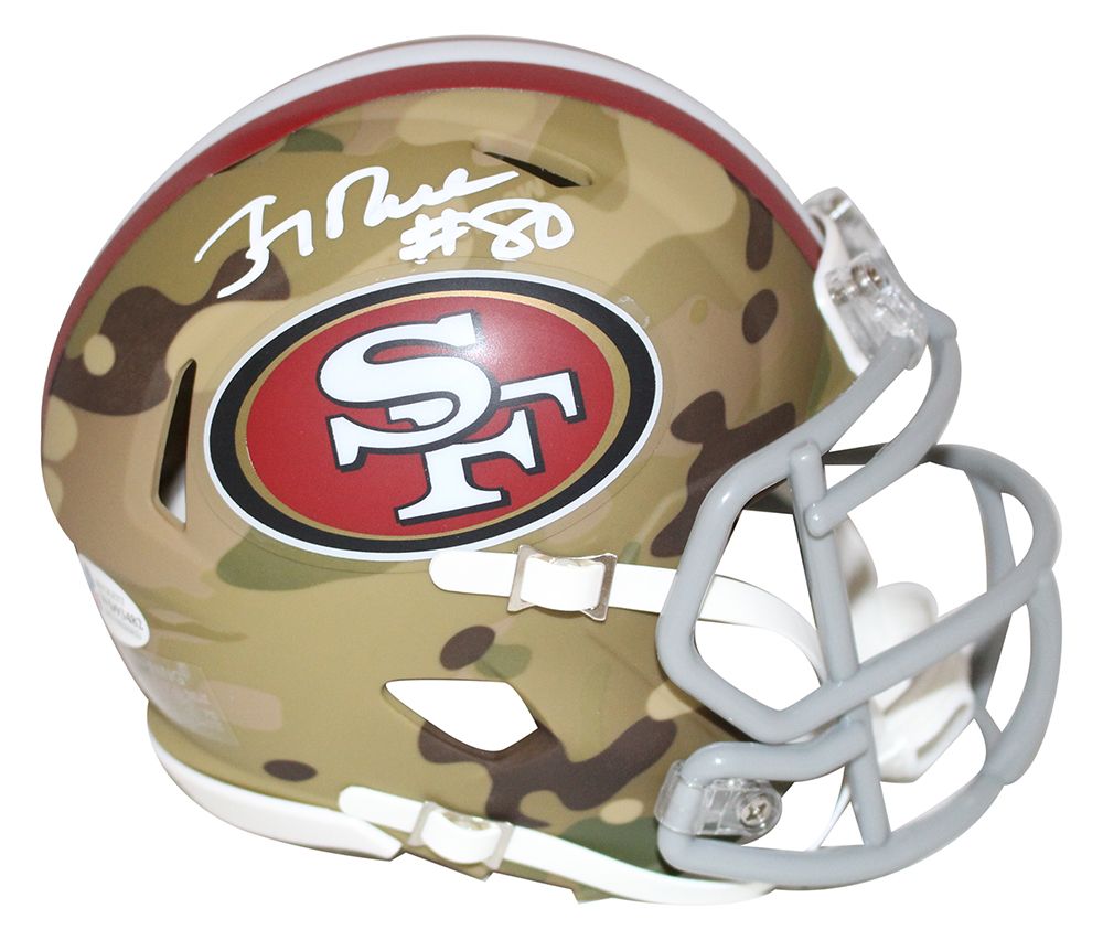 Jerry Rice Autographed/Signed San Francisco 49ers Camo Mini Helmet BAS
