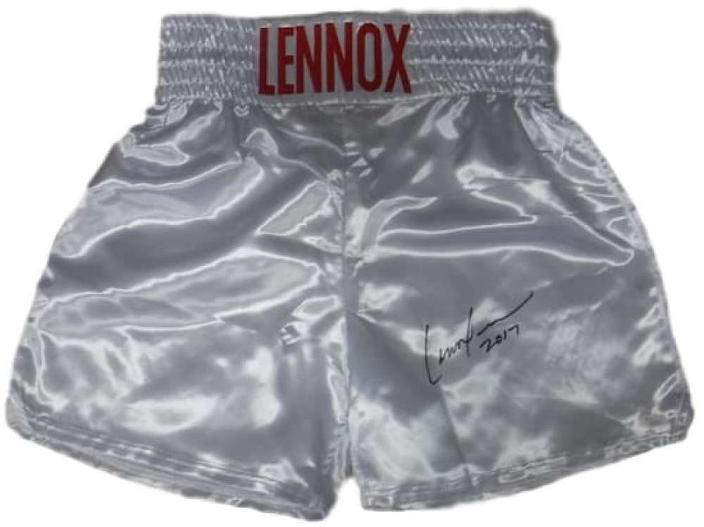Lennox Lewis Autographed White Boxing Trunks 2017 JSA
