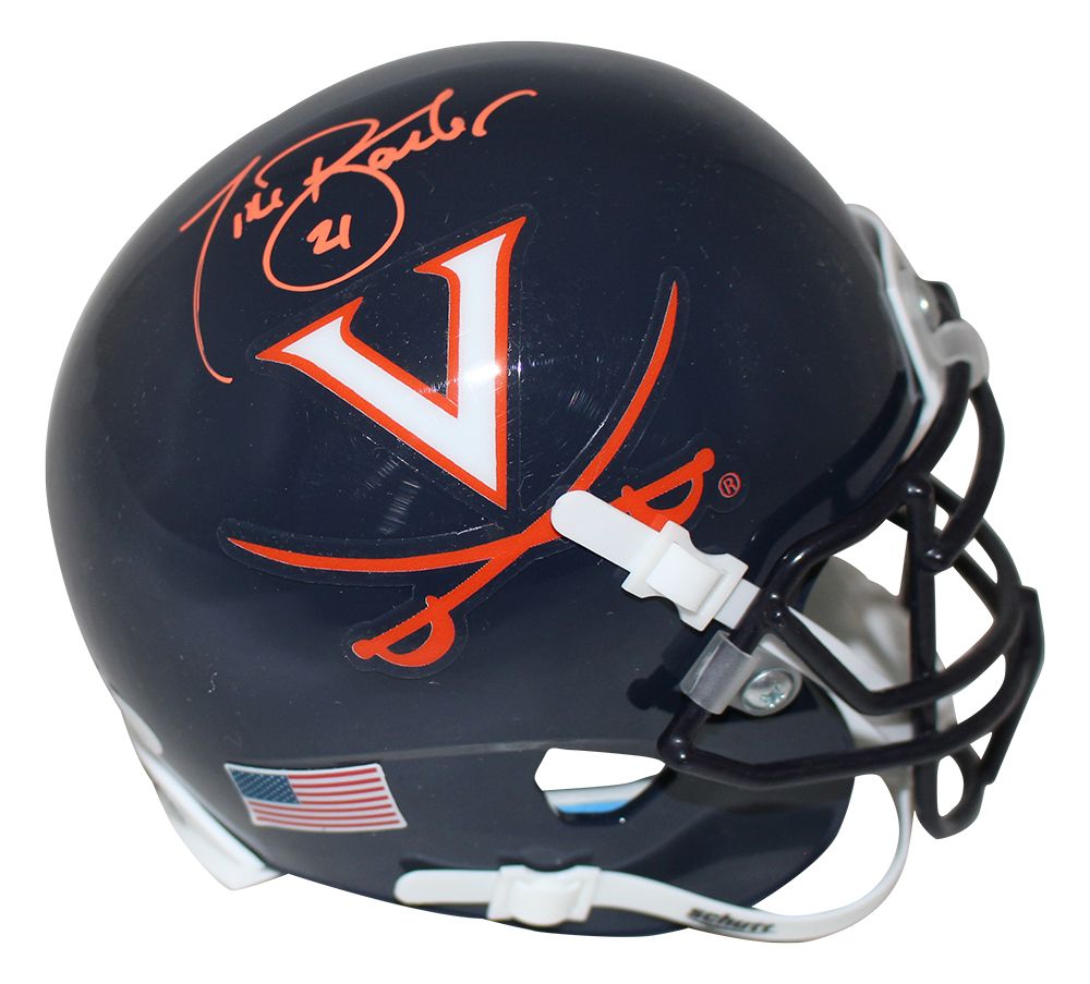 Tiki Barber Autographed/Signed Virginia Cavaliers Blue Mini Helmet JSA