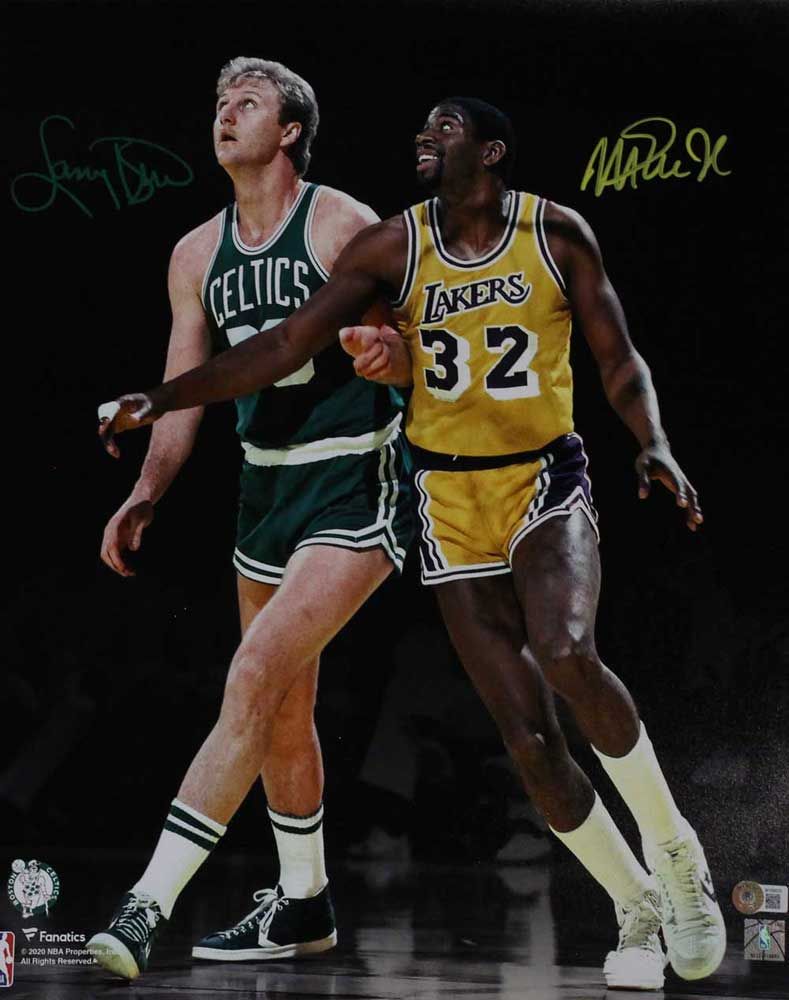 Larry Bird &amp; Magic Johnson Autographed Lakers/Celtics 16x20 Photo BAS