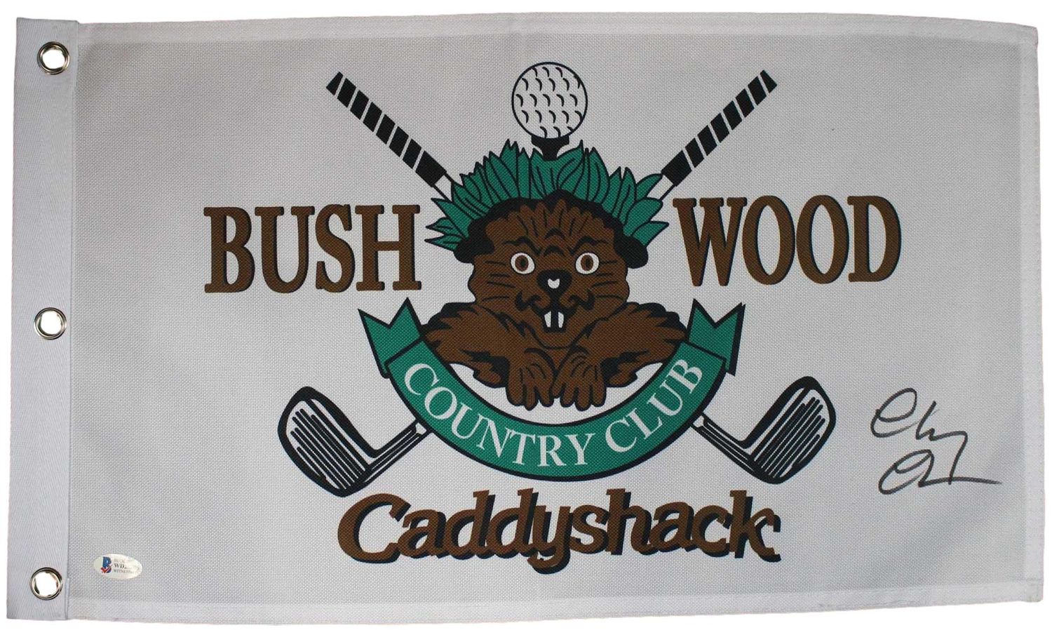 Chevy Chase Autographed/Signed Caddyshack Bushwood Flag BAS