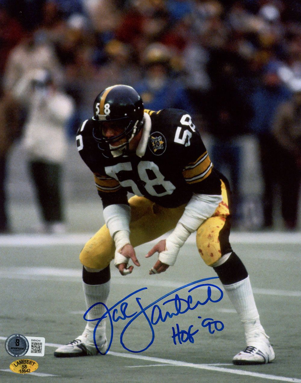 Jack Lambert Autographed Pittsburgh Steelers 8x10 Photo HOF BAS 45551