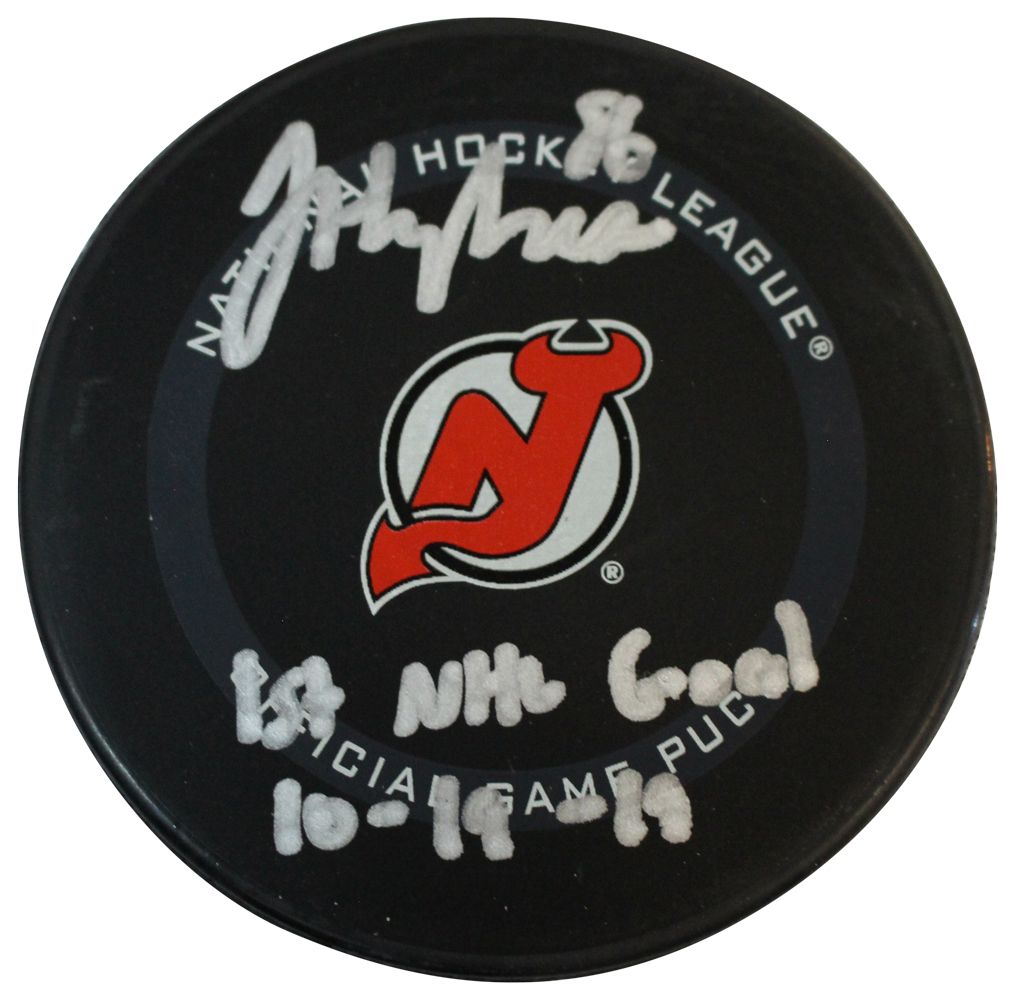 Jack Hughes Signed New Jersey Devils Hockey Puck 1st NHL Goal Fanatics