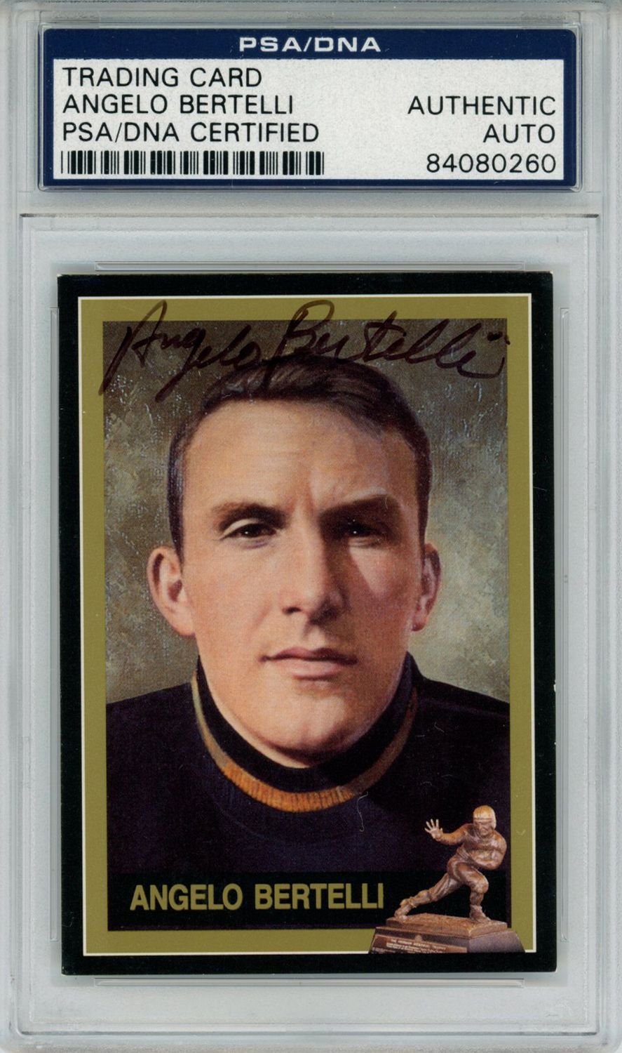 Angelo Bertelli Autographed 1991 Downtown Athletic Club #9 Card PSA Slab