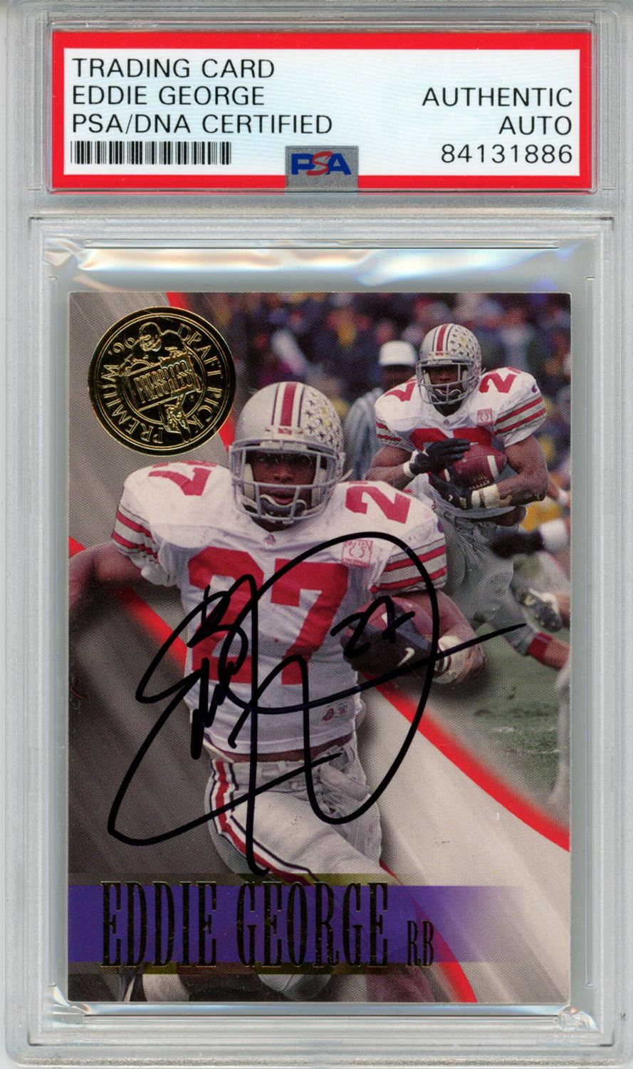 Eddie George Autographed/Signed 1996 Press Pass #5 Trading Card PSA Slab