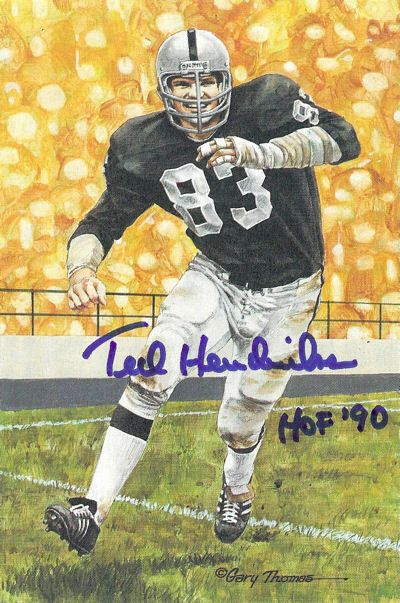 Ted Hendricks Autographed Oakland Raiders Goal Line Art Card Blue w/HOF 90