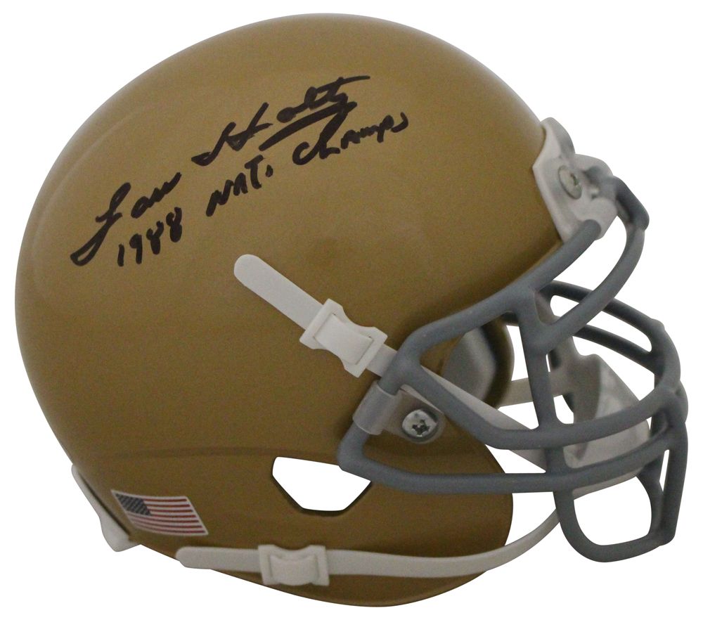 Lou Holtz Signed Notre Dame Fighting Irish Mini Helmet Natl Champs BAS