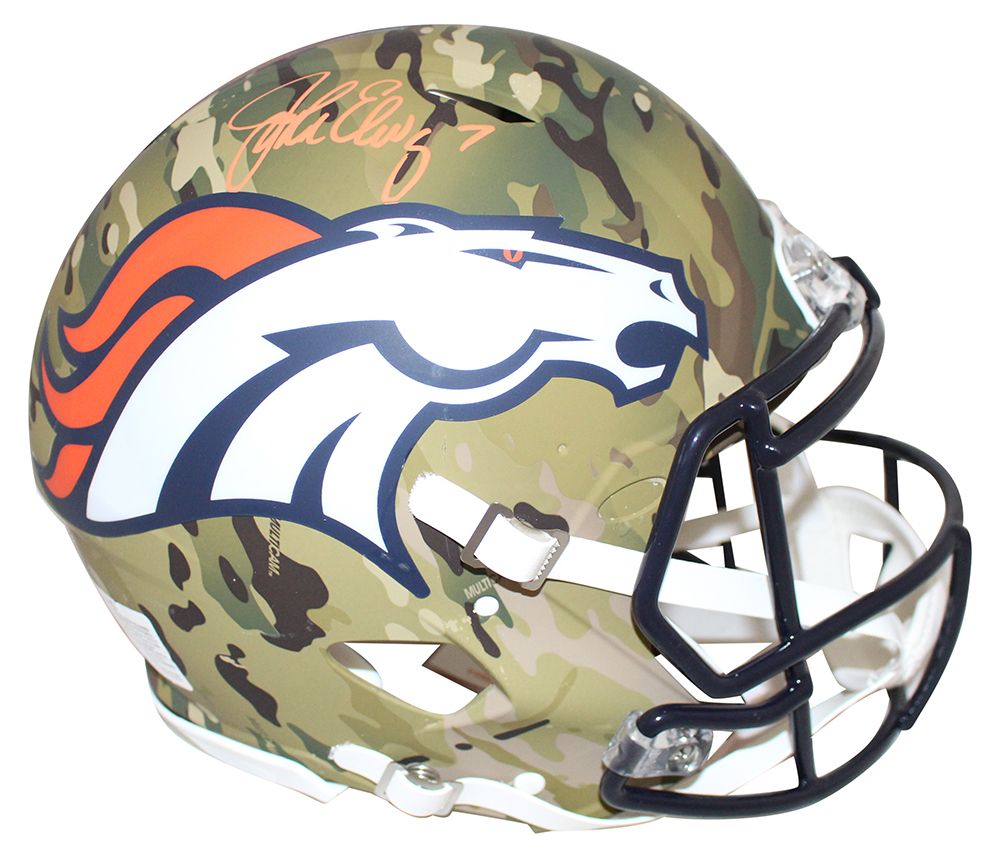 John Elway Autographed Denver Broncos Authentic Camo Helmet BAS