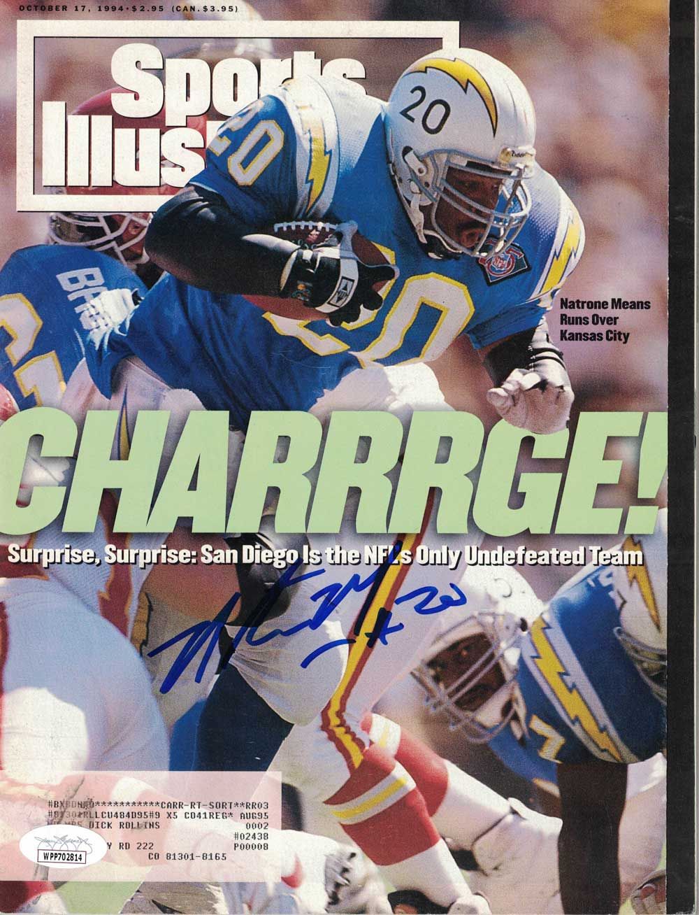 Natrone Means Autographed San Diego Chargers 1994 Sports Illustrated JSA